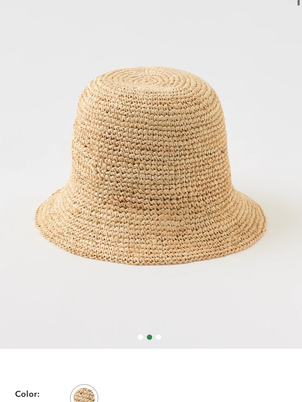 aerie Crochet Straw Bucket Hat in Natural Tanu 100% RAFFIA HAT
